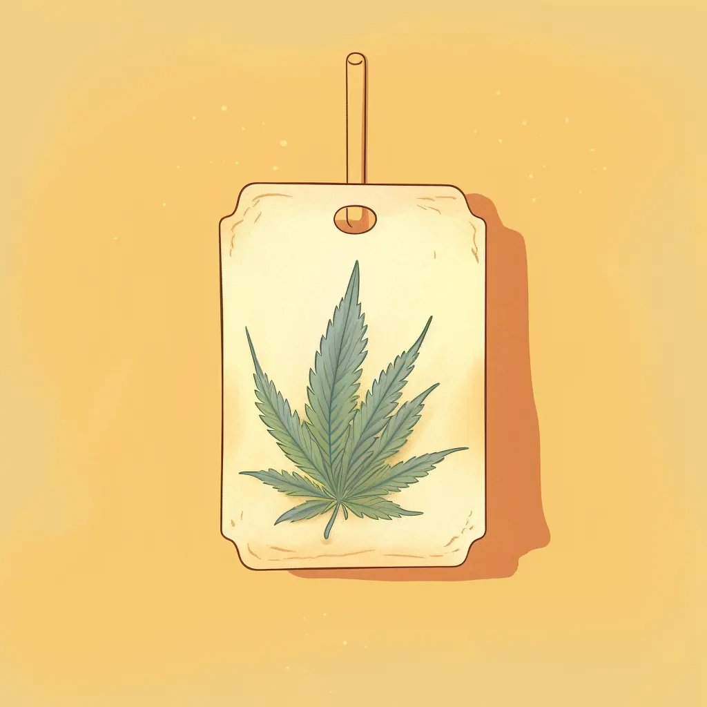 Ein Preisschild neben einem Cannabisblatt in Pastellfarben: Eine originelle Idee für ein Poster Ein Preislabel mit einem Marihuanablatt: Die Philosophie hinter den Cannabis-Social-Clubs in Offenbach am Main