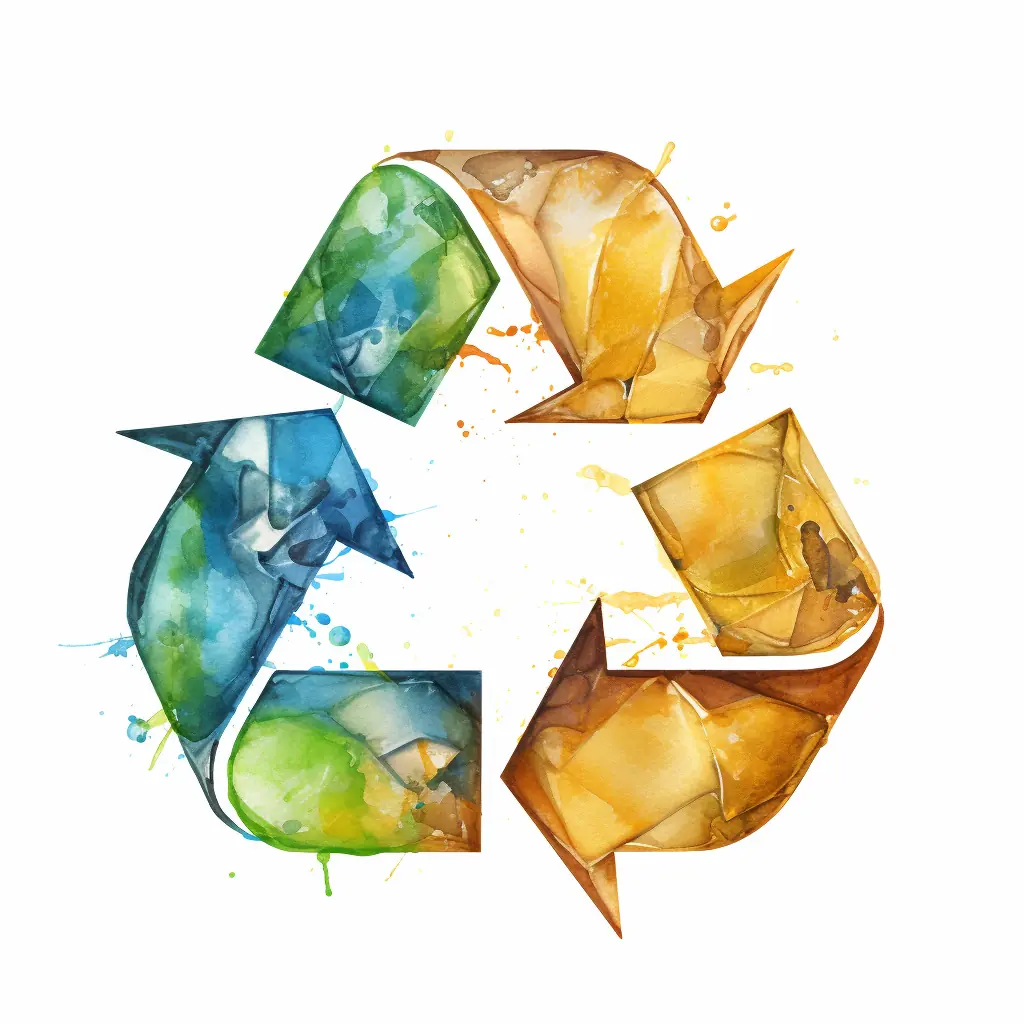 Eine kreative Skizze, die Recycling in sanften Farben zeigt, ist ein künstlerischer Ausdruck für den Umweltschutz, der wie eine Verknüpfung aus Wirklichkeit und Illustration wirkt. Ein beiger Hintergrund ist der Hintergrund für ein Recycling-Symbol.